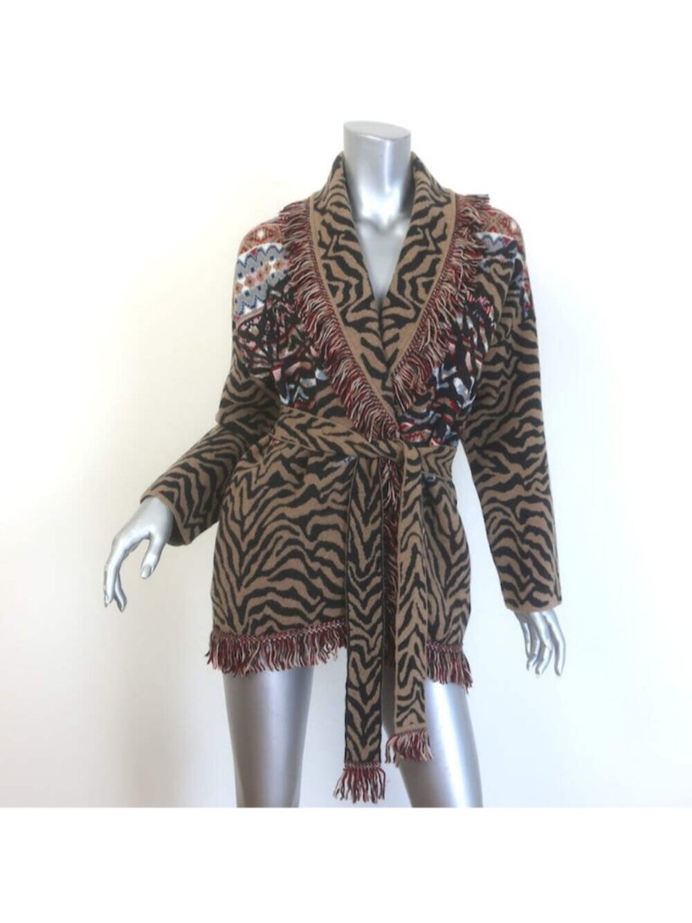 Alanui Fair Isle Animal Jacquard Belted Cardigan Brown/Multi Size Extra Small